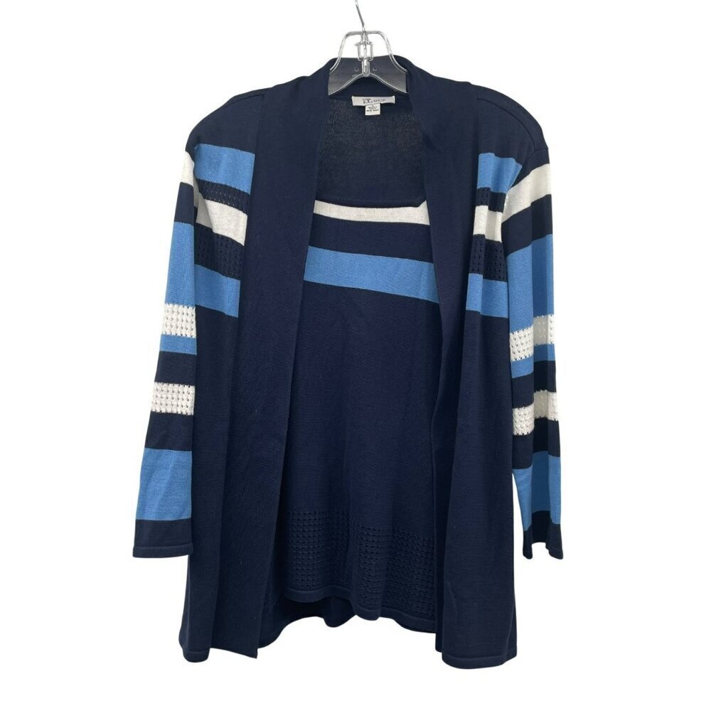 The TOG Shop Womens Striped Cardigan Set Lightweight Navy/Multi Size Large